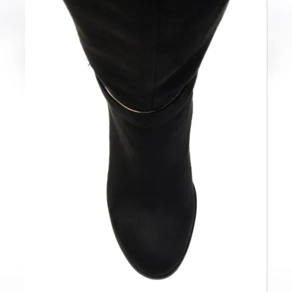 $FINAL$  JOURNEE Collection Black Microsuede Side Strap Riding Boots - Picture 5 of 8
